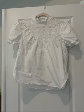 Free the Roses White Eyelet Ruffled Puff Sleeve Blouse